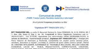 Comunicat de presa pnrr - digitalizare bpt traduceri s R L